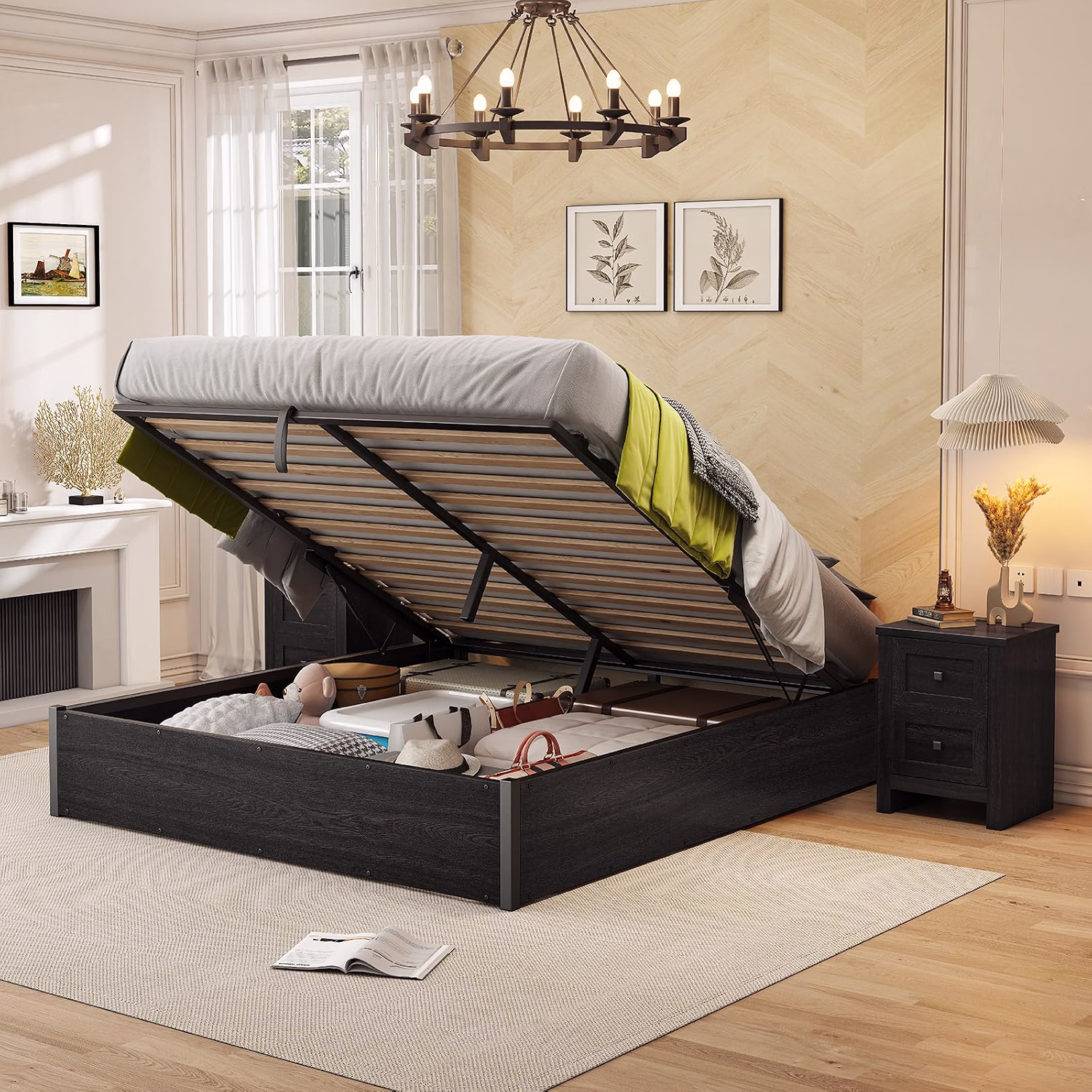 MERLIFE Full Lift Up Storage Bed Frame