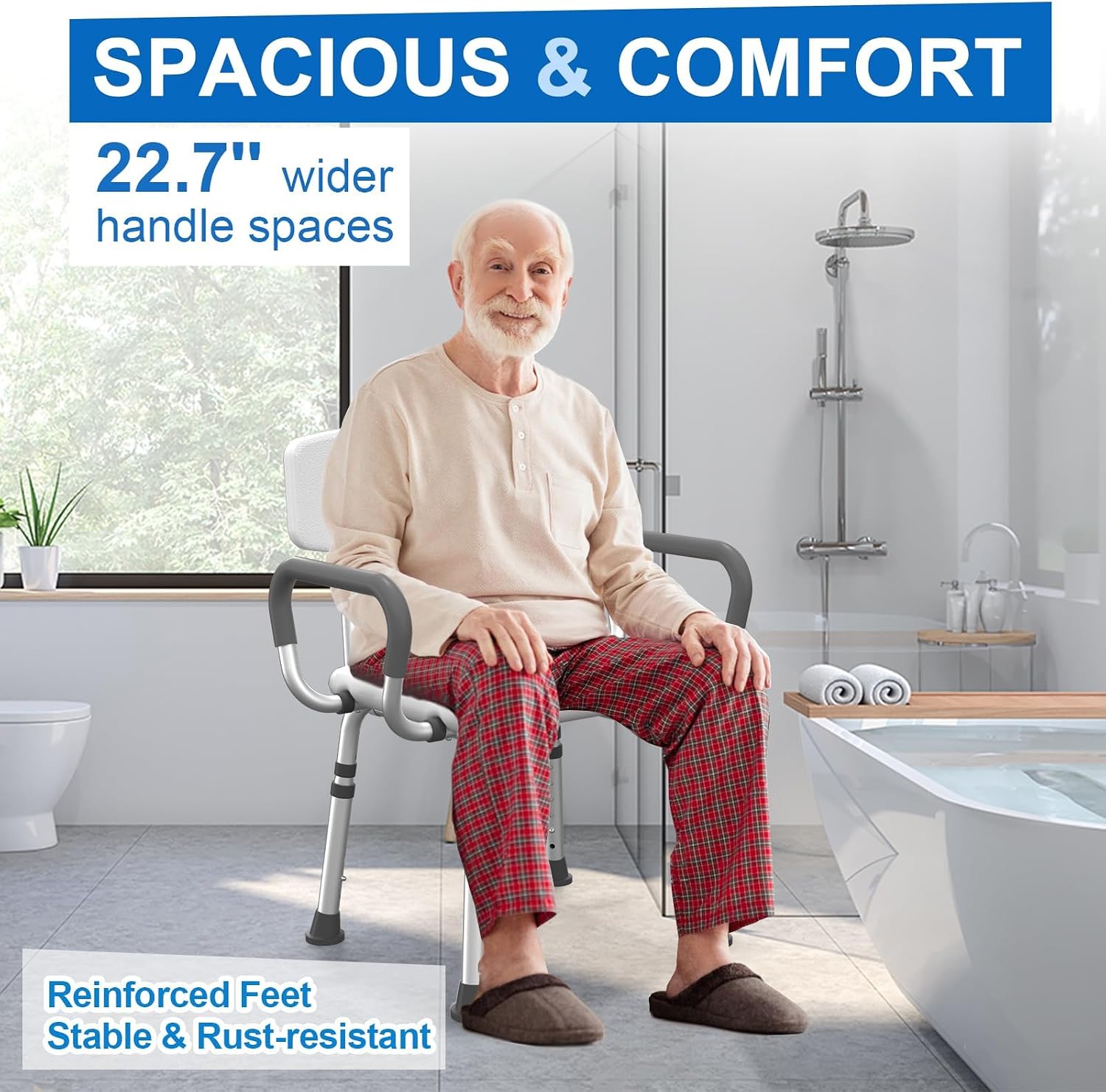 HOMLAND Shower Chair for Inside Shower with Padded Armrests and Back